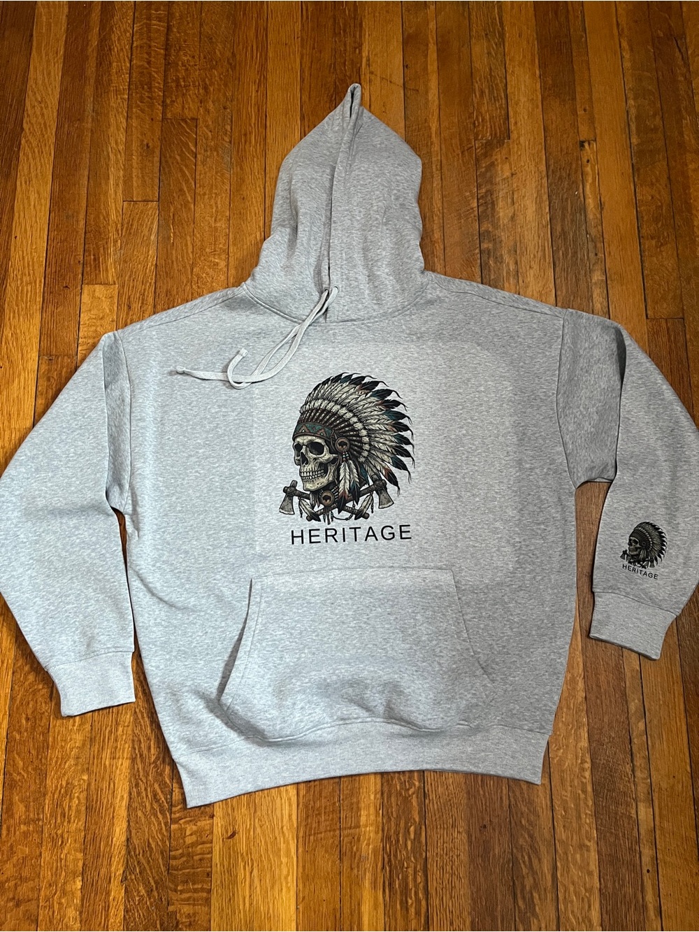 Indian Head Skull Heritage Hoodie Heather Grey Mens size XL